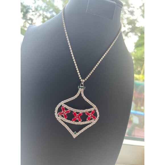 Christmas in July Massive Rhinestone Christmas Ornament Pendant Necklace With Re - Picture 10 of 16